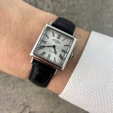 Rare Rotary Roman Dial Square Quartz  Dress Watch Fashion Leather Vintage picture