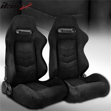 Universal Pair Reclinable Racing Seats Dual Slider Black Suede&Carbon Leather picture