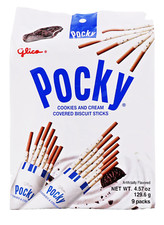 Glico Pocky Cookies and Cream Covered Biscuit Sticks 4.57oz (9 Packs Per Bag) picture