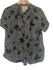 VTG, Flora Kung New York 100% Silk Blouse, Black/White Abstract Print, Sz 8. picture