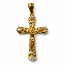 Italian 1/200 14k Yellow Gold Jesus Cross Crucifix Iced CZ Nugget Pendant picture