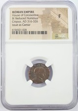 NGC F Roman AE3 Crispus AD 316-326 NGC Ancients Certified Fine Bi Nummus picture