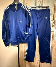 Vintage 80s Adidas Tracksuit Set L Made USA Trefoil Navy 3 Stripe Jacket Pants picture