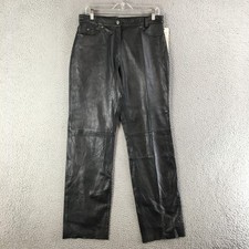 Whet Blu Pants Womens 14 Moto Biker Straight Leg 5 Pocket Leather Black NEW picture