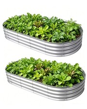 2Pack 6x3x1ft Galvanized Raised Garden Bed Outdoor Oval Planter Box - Silver picture