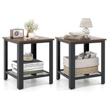 Costway 2 PCS Industrial End Table 2Tier Side Table W/Storage Shelf Sofa Black picture