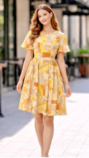 Vtg 60’s MCM Women's S Mod Day Dress Abstract Geometric Print Flutter Sleeve EUC picture