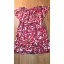 Tantrums Pink Paisley Off Shoulder Ruffle Mini Dress Large Boho Festival Summer picture