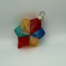 Vintage Greece Glass Star Christmas Ornament Multi-Color Ribbed Sunburst 4.5