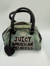 Vtg Juicy Couture Juicy Aqua Velvet Brown Leather American Princess Satchel Bag picture