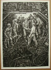 Ukrainian Soviet USSR Lithography realism portrait figure miners working man picture