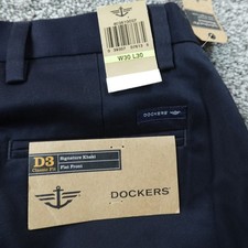 NEW Dockers Pants Mens 30X30 Blue D3 Khaki Chino Trouser Classic Fit Flat Front picture