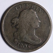 1805 Large 5 Draped Bust Half Cent VF+ E101 RTCMZ picture