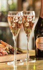 VINTAGE PERRIER-JOUET CHAMPAGNE FLUTES BELLE EPOQUE FLORAL STEMWARE SET OF 2 picture