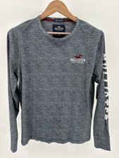 Hollister Men’s Long Sleeve Graphic T-shirt Grey Heather Red Chest Logo Sz M picture