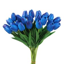 24Pcs Fake Tulips Artificial Flowers PU Tulips with Stems Blue picture