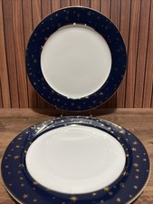 Sakura Galaxy Fine Porcelain Dinner Plates 10.5” - Navy with 14K Gold Stars picture