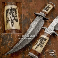 Frontier Heritage Custom Scrimshaw Damascus Bowie Knife 15.40” by Impact Cutlery picture
