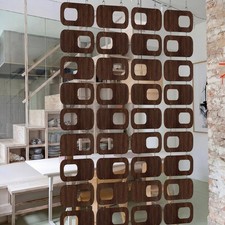 Thyle 4-String Mid-Century Modern Room Divider, Brown Wood Geometric Panels picture