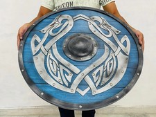 Blue Wooden Viking Round Shield Handcrafted 24