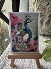 ACEO PRINT Original Peacock Impressionistic Abstract Impasto  Fine Art OOAK picture