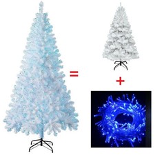 4/5/6/7FT White Artificial Christmas Tree Realistic Blue LED Lights Holiday Xmas picture