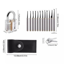 14PCS Transparent Lock Training Kit Hooks Rakes Tension Wrenches Carry Pouch Set picture