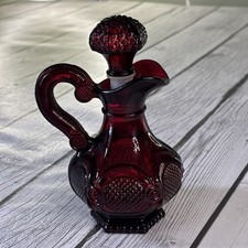 Vintage 1970-1990s Avon 1876 Cape Cod Ruby Red Glass Cruet Bottle. picture