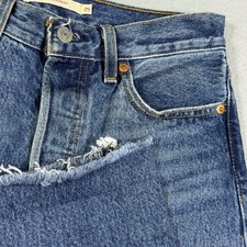 Levis Wedgie Straight Jeans Distressed Medium Wash High Rise Raw Hem Denim picture