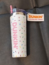 New  Dunkin 2024 Tumbler - 24oz White Sprinkles Stainless Steel w/Straw (NWT) picture