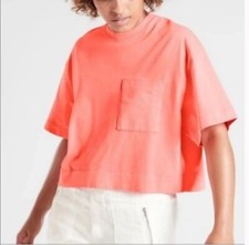 ATHLETA Pink Neon Oversize Pocket Crew Neck 100% Cotton Tee Top Small DBL picture