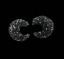Fazio Black Crystal Crescent Earrings Statement Half Moon Beaded Designer Signed picture