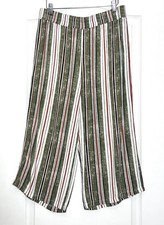 VTG AGB Striped Wide-Leg Pant Size M Green Red White Pull-On Elastic Waist Boho picture