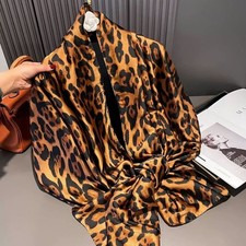 Women's Leopard Print Faux Silk Scarf 180x90cm Animal Pattern Fashion Shawl Wrap picture