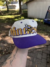 Vintage Minnesota Vikings Logo 7 Snapback Hat NFL Cream Purple 90s Cap picture