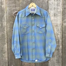 VTG 60s-70s Pendleton Western Wear Ombre Shadow Plaid Pearl Snap Shirt Medium picture