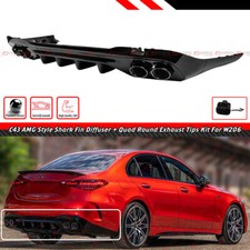 For 22-25 C200 C300 AMG W206 C43 Style Rear Diffuser W/ Blk Chrome Exhaust Tips picture