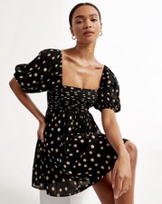 Abercrombie Emerson Black Polka Dot Puff Sleeve Mini Dress Chiffon Preppy Chic picture