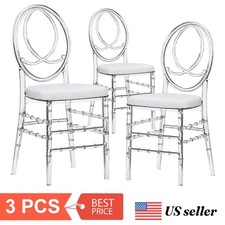 Elegant 3-Piece Oval-Back Acrylic Chiavari Chair Set with Cushions Clear Design picture