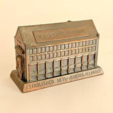 Vtg Banthrico Old Second National Bank Aurora IL Metal Coin Bank 1871 River St picture
