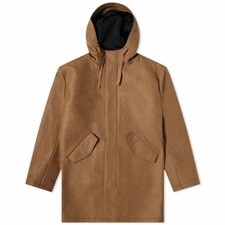 A.P.C. Benoit Parka Jacket Hooded Dark Beige Front Zip Wool Blend EUC picture