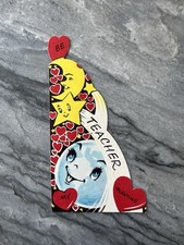 Vintage Valentine Cute Anthropomorphic Planet Earth Star Crescent Moon Heart Vtg picture