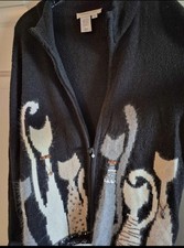 VTG Coldwater Creek Cats Cardigan Sweater Sequins Embellished Zip Women's LARGE picture