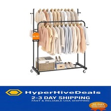 Double Rod Garment Rack with Wheels - Modern Clothing Organizer for Any Space picture
