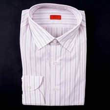 Isaia Modern 'Mix Fit' Slate Gray-Pink Stripe Cotton Dress Shirt 15 (Eu 38) picture