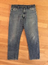 VTG JC Penney Ranchcraft Foremost Denim Blue Jeans Indigo Dye Hige Faded 36 31 picture