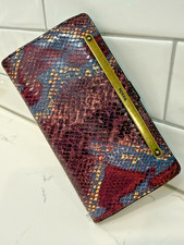 Fossil Burgundy/Purple & Blue Snake Embossed Leather Clutch Wallet Vintage? picture