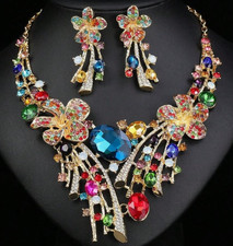JEWELRY SET-3pcs Colorful Alloy Rhinestone Inlaid, Exaggerated Necklace, Earring picture
