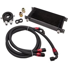 10 Row AN10 Universal Engine Oil Cooler Filter Adapter Hose Kit New Black picture