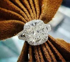 3.0Ct Cushion Cut Moissanite Halo Engagement Wedding Ring 14k White Gold Plated picture